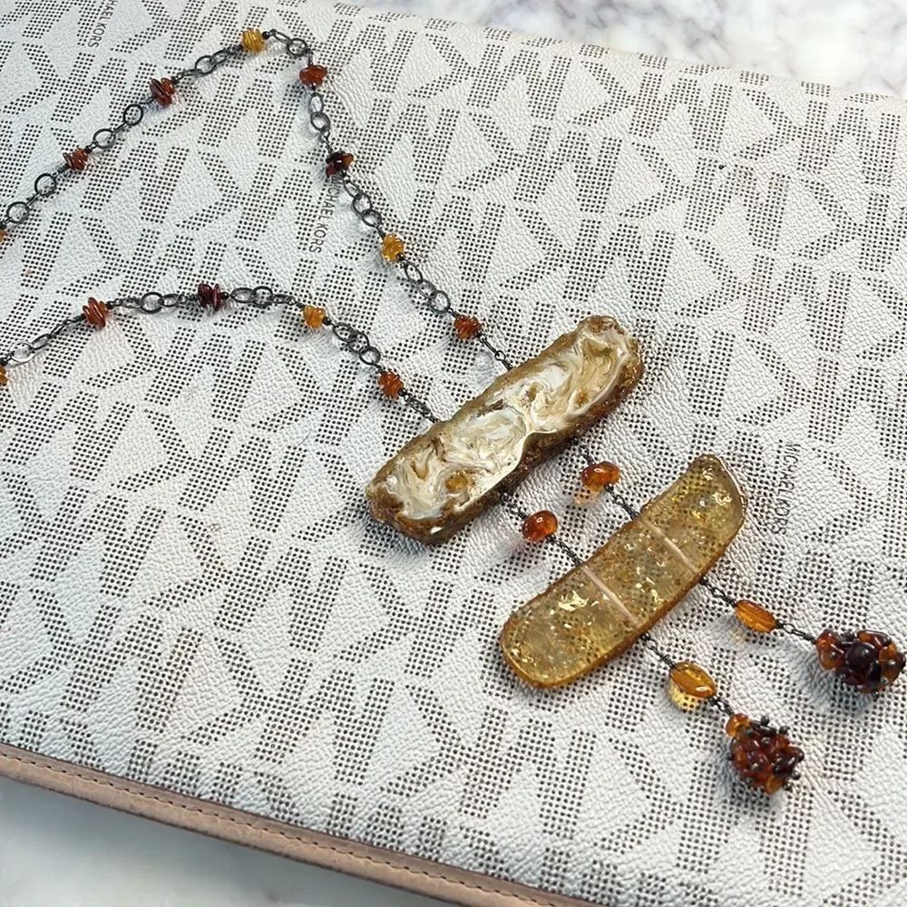 * Large amber sterling silver abstract necklace
